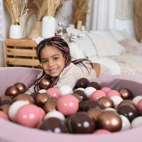 KiddyMoon Suchy basen okrągły z piłeczkami 7cm Zabawka basen piankowy, wrzosowy: brązowy-miedziany-pastelowy beż-łososiowy