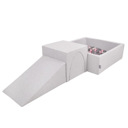 KiddyMoon Piankowy plac zabaw PPZP-KW30D-124 z piłeczkami Zabawka plac zabaw, jasnoszary: perła-szary-transparent-pudrowy róż