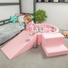 KiddyMoon Suchy basen okrągły z piłeczkami 7cm Zabawka basen piankowy, różowy: pudrowy róż-perła-złoty