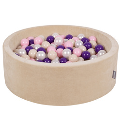 KiddyMoon Suchy basen okrągły VELVET z piłeczkami 7cm Zabawka basen piankowy, beżowy