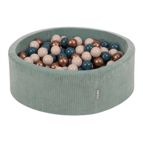 KiddyMoon Suchy basen okrągły STRIPES z piłeczkami 7 cm Zabawka basen piankowy, zielony: ciemny turkus-pastelowy beż-miedziany