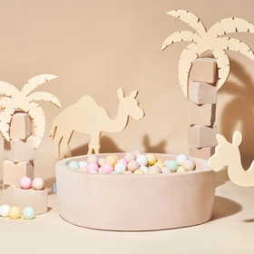 KiddyMoon Suchy basen okrągły z piłeczkami 7cm Zabawka basen piankowy, beżowy: pastelowy beż-pastelowy żółty-biały-mięta-pudrowy róż