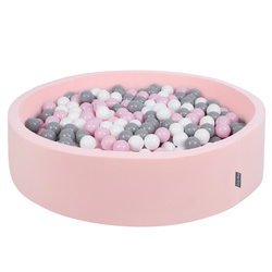 KiddyMoon Suchy basen okrągły z piłeczkami 7cm 120x30 Zabawka basen piankowy, różowy: biały-szary-pudrowy róż