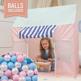 Domek do zabawy PH-300X z piłeczkami 6cm Zabawka namiot dla dzieci, różowo-miętowy: babyblue-pudrowy róż-perła