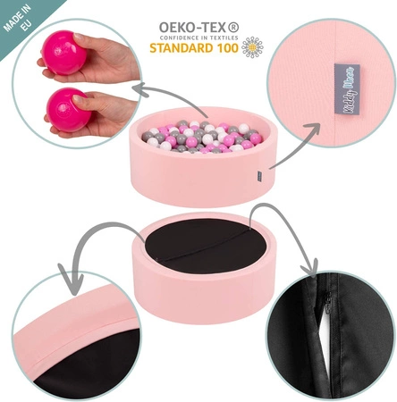 KiddyMoon Suchy basen okrągły z piłeczkami 7cm 120x30 Zabawka basen piankowy, różowy: pastelowy beż-pastelowy żółty-biały-mięta-pudrowy róż