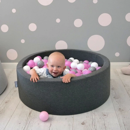 KiddyMoon Suchy basen okrągły z piłeczkami 7cm Zabawka basen piankowy, ciemnoszary: szary-biały-róż