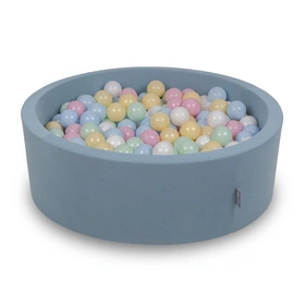 KiddyMoon Suchy basen okrągły z piłeczkami 7cm Zabawka basen piankowy, niebieski: pastelowy niebieski-pastelowy żółty-biały-mięta-pudrowy róż