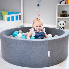KiddyMoon Suchy basen kwadratowy z piłeczkami 7cm 120x30 Zabawka basen piankowy, ciemnoszary: szary-biały-turkus