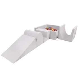 KiddyMoon Piankowy plac zabaw PPZP-KW30D-125 z piłeczkami Zabawka plac zabaw, jasnoszary: żółty-zielony-niebieski-czerwony-pomarańcz