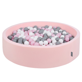 KiddyMoon Suchy basen okrągły z piłeczkami 7cm 120x30 Zabawka basen piankowy, różowy: biały-szary-pudrowy róż