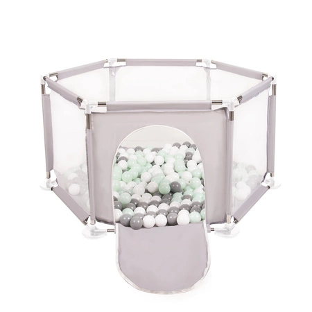 Sześciokąt składany KS-100X z piłeczkami 6cm Zabawka kojec, szary: biały-szary-mięta