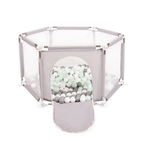 Sześciokąt składany KS-100X z piłeczkami 6cm Zabawka kojec, szary: biały-szary-mięta