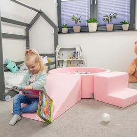 KiddyMoon Piankowy plac zabaw PPZP-OK30D-115 z piłeczkami Zabawka plac zabaw, różowy: pastelowy beż-pastelowy żółty-biały-mięta-pudrowy róż