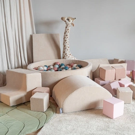 KiddyMoon Piankowy plac zabaw VELVET PPZP-OK30V-125 z piłeczkami Zabawka plac zabaw, beż piasku: ciemny turkus-pastelowy beż-zielonoszary-łososiowy