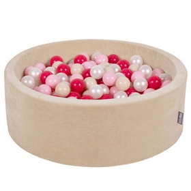 KiddyMoon Suchy basen okrągły VELVET z piłeczkami 7cm Zabawka basen piankowy, beżowy
