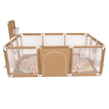 Boisko BO-100X z piłeczkami 6cm Zabawka kojec, beżowy: pastelowy beż-pastelowy żółty-biały-mięta-pudrowy róż