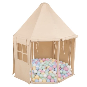 KiddyMoon Namiot dla dzieci NK-002 z piłeczkami 7cm Zabawka namiot dla dzieci, natural: pastelowy niebieski-pastelowy żółty-biały-mięta-pudrowy róż