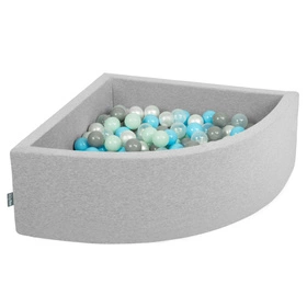 KiddyMoon Suchy basen trójkątny z piłeczkami 7cm Zabawka basen piankowy, jasnoszary: perła-szary-transparent-babyblue-mięta