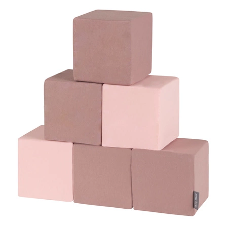 KiddyMoon Miękkie klocki 14cm Zabawka klocki z pianki, sześciany: wrzosowy-różowy