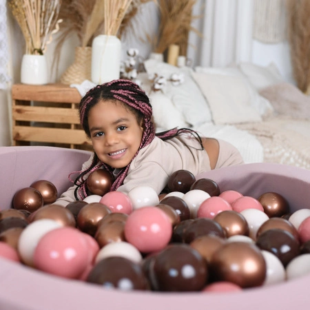 KiddyMoon Suchy basen okrągły z piłeczkami 7cm Zabawka basen piankowy, wrzosowy: brązowy-miedziany-pastelowy beż-łososiowy