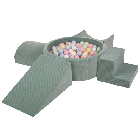 KiddyMoon Piankowy plac zabaw STRIPES PPZP-OK30VS-115 z piłeczkami Zabawka plac zabaw, zielony: pastelowy niebieski-pastelowy żółty-biały-mięta-pudrowy róż