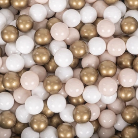 KiddyMoon Plastikowe piłeczki 7cm Zabawka zestaw kulek, pastelowy beż-biały-złoty