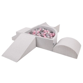 KiddyMoon Piankowy plac zabaw PPZP-TR30D-115 z piłeczkami Zabawka plac zabaw, jasnoszary: perła-szary-transparent-pudrowy róż