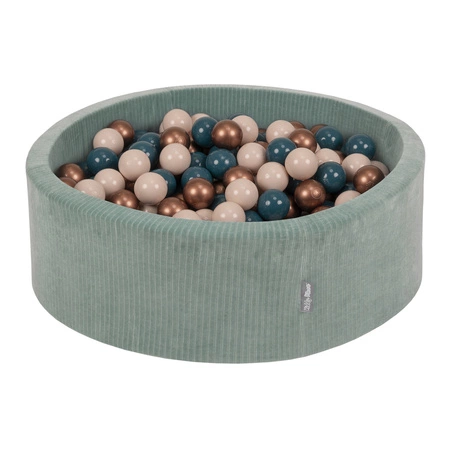 KiddyMoon Suchy basen okrągły STRIPES z piłeczkami 7 cm Zabawka basen piankowy, zielony: ciemny turkus-pastelowy beż-miedziany