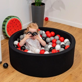 KiddyMoon Plastikowe piłeczki 7cm Zabawka zestaw kulek, szary-biały-czerwony-czarny