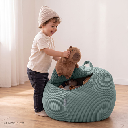 KiddyMoon KM-BAG-ES puf fotel worek na zabawki z zamkiem, zielony
