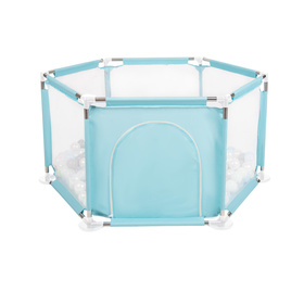 Sześciokąt składany KS-100X z piłeczkami 6cm Zabawka kojec, miętowy: perła-szary-transparent-babyblue-mięta