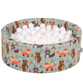 KiddyMoon Suchy basen okrągły z piłeczkami 7cm Zabawka basen piankowy, liski-zielony: biały