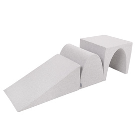 KiddyMoon Piankowy plac zabaw PPZP-OK30D-124 z piłeczkami Zabawka plac zabaw, jasnoszary: żółty-zielony-niebieski-czerwony-pomarańcz