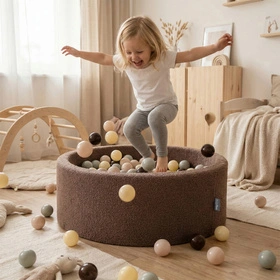 KiddyMoon TEDDY suchy basen okrągły z piłeczkami brązowy