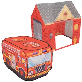 Domek do zabawy PH-400X + Wóz strażacki PH-500X z piłeczkami 6cm Zabawka namiot dla dzieci, czerwony: czarny-żółty-niebieski-czerwony-zielony
