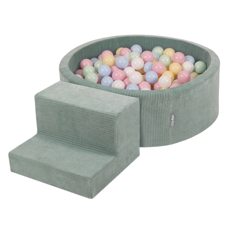 KiddyMoon Piankowy plac zabaw STRIPES PPZP-OK30VS-122 z piłeczkami Zabawka plac zabaw, zielony: pastelowy niebieski-pastelowy żółty-biały-mięta-pudrowy róż