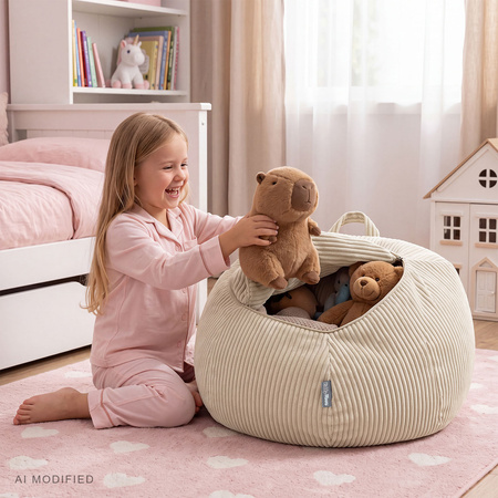 KiddyMoon KM-BAG-ES puf fotel worek na zabawki z zamkiem, beżowy