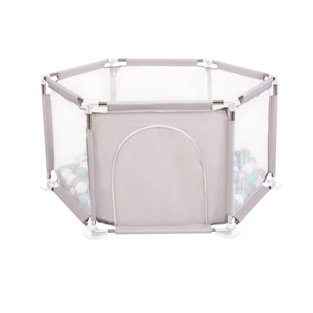 Sześciokąt składany KS-100X z piłeczkami 6cm Zabawka kojec, szary: perła-szary-transparent-pudrowy róż