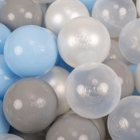KiddyMoon Plastikowe piłeczki 7cm Zabawka zestaw kulek, perła-szary-transparent-babyblue