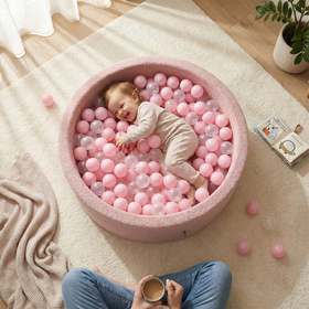 KiddyMoon TEDDY suchy basen okrągły z piłeczkami różowy