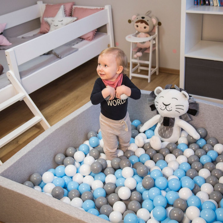 KiddyMoon Plastikowe piłeczki 6cm Zabawka zestaw kulek, szary-biały-babyblue