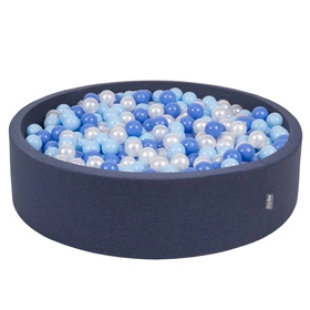 KiddyMoon Suchy basen okrągły z piłeczkami 7cm 120x30 Zabawka basen piankowy, granatowy: babyblue-niebieski-perła