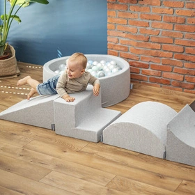 KiddyMoon Suchy basen kwadratowy z piłeczkami 7cm 120x30 Zabawka basen piankowy, jasnoszary: babyblue-pudrowy róż-perła