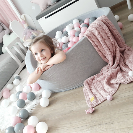 KiddyMoon Suchy basen okrągły z piłeczkami 7cm Zabawka basen piankowy, różowy: pudrowy róż-babyblue