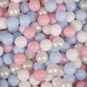 KiddyMoon Plastikowe piłeczki 7cm Zabawka zestaw kulek, pastelowy niebieski-perła-pudrowy róż-biały