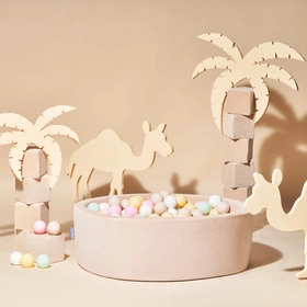 KiddyMoon Suchy basen okrągły VELVET z piłeczkami 7cm Zabawka basen piankowy, beż piasku: pastelowy beż-pastelowy żółty-biały-mięta-pudrowy róż