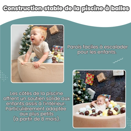 KiddyMoon Suchy basen okrągły z piłeczkami 7cm Zabawka basen piankowy, ciemnoszary: babyblue-niebieski-perła