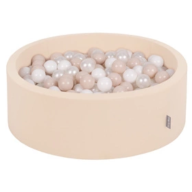 KiddyMoon Suchy basen okrągły z piłeczkami 7cm Zabawka basen piankowy, beżowy: pastelowy beż-biały-perła