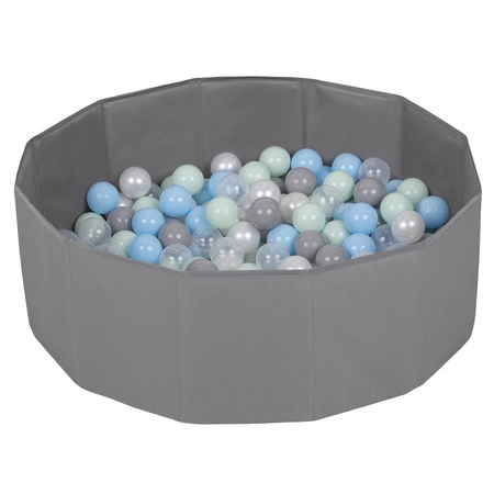 Suchy basen składany BS-100X z piłeczkami 6cm Zabawka kojec, szary: perła-szary-transparent-babyblue-mięta