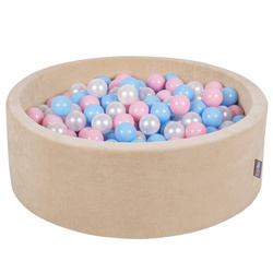 KiddyMoon Suchy basen okrągły VELVET z piłeczkami 7cm Zabawka basen piankowy, beżowy